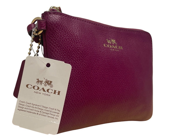 Coach Pebbled Fuchsia Leather With Gold Hardware Wristlet Clutch Bag Sz S