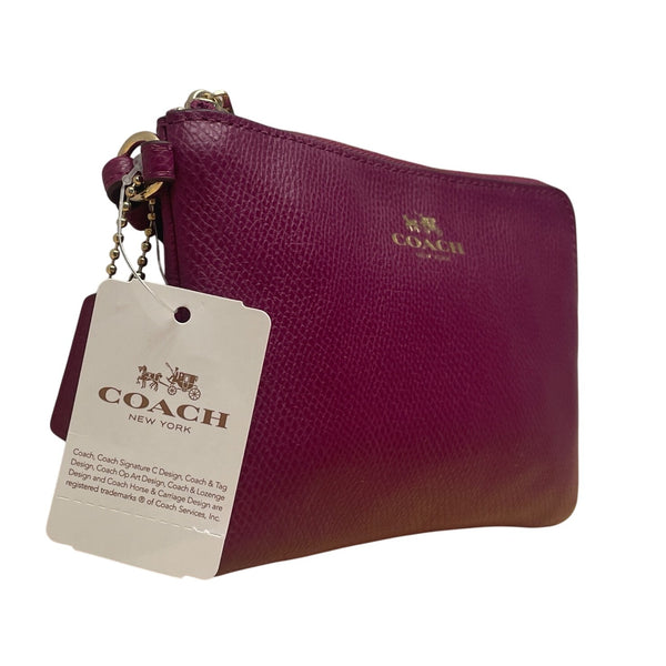 Coach Pebbled Fuchsia Leather With Gold Hardware Wristlet Clutch Bag Sz S