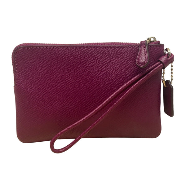 Coach Pebbled Fuchsia Leather With Gold Hardware Wristlet Clutch Bag Sz S