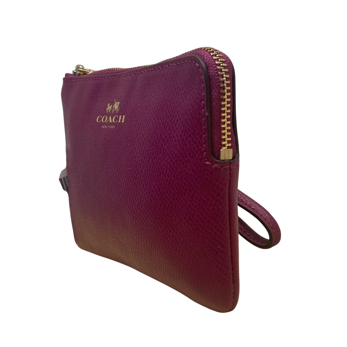 Coach Pebbled Fuchsia Leather With Gold Hardware Wristlet Clutch Bag Sz S