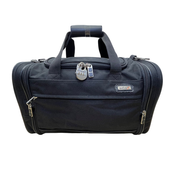 Metro XP Men’s Black Nylon Multi-Compartment Lock Secure Zip Travel Duffel Bag