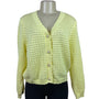 Nanette Lepore Yellow Open Knit Women’s Cardigan Button Front Pearl Accent Size L