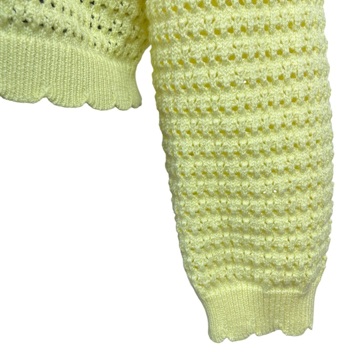 Nanette Lepore Yellow Open Knit Women’s Cardigan Button Front Pearl Accent Size L