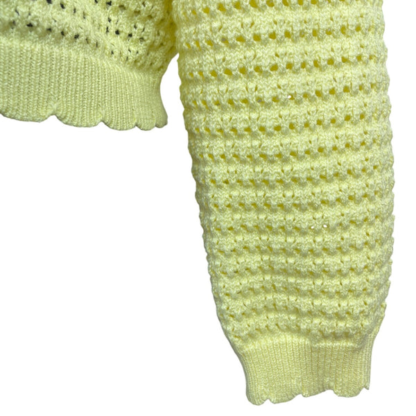 Nanette Lepore Yellow Open Knit Women’s Cardigan Button Front Pearl Accent Size L