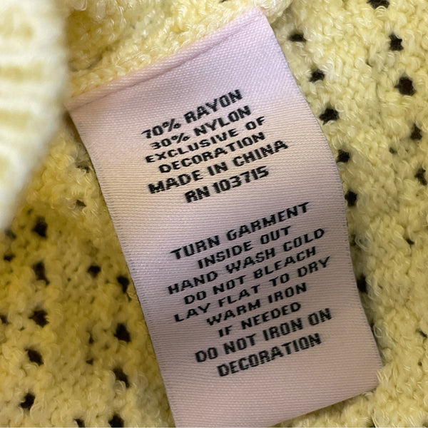 Nanette Lepore Yellow Open Knit Women’s Cardigan Button Front Pearl Accent Size L