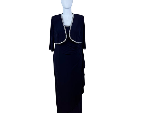 Jeanne Alexander Women's Navy Polyester Embellished Gown W/ Bolero Jacket Sz 20W
