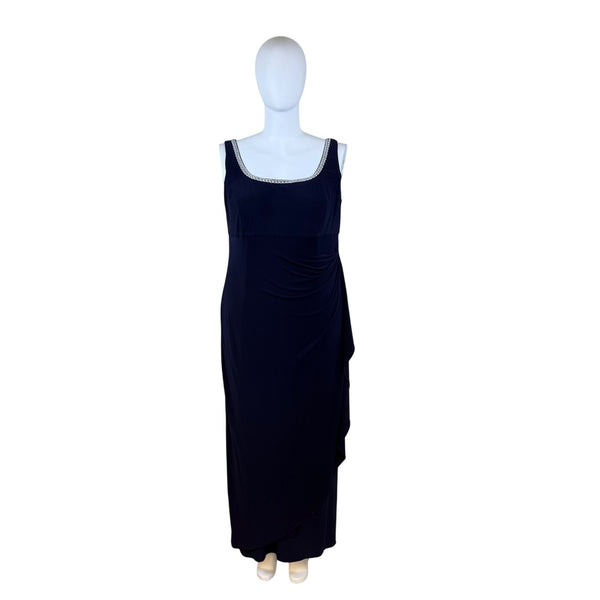 Jeanne Alexander Women's Navy Polyester Embellished Gown W/ Bolero Jacket Sz 20W