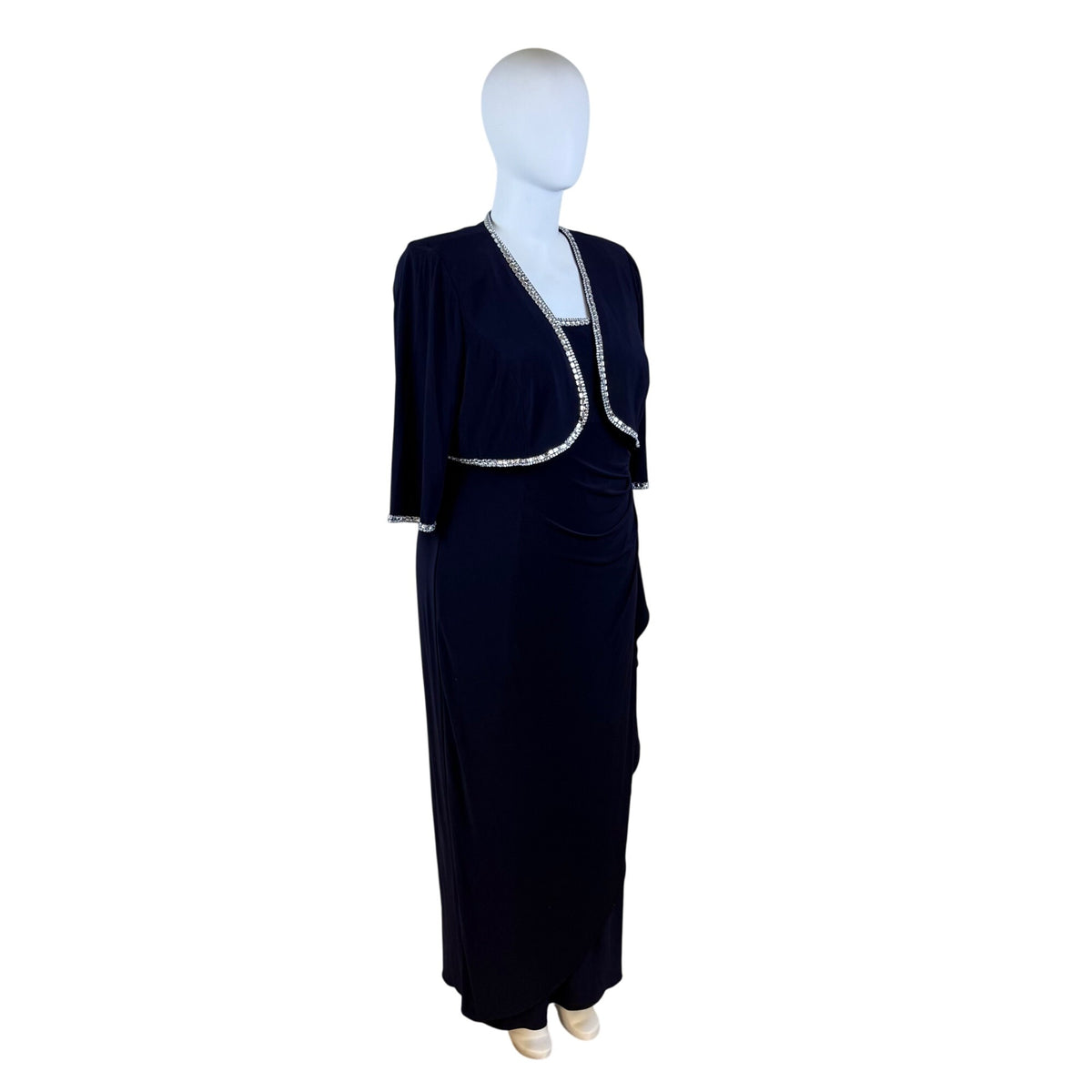 Jeanne Alexander Women's Navy Polyester Embellished Gown W/ Bolero Jacket Sz 20W