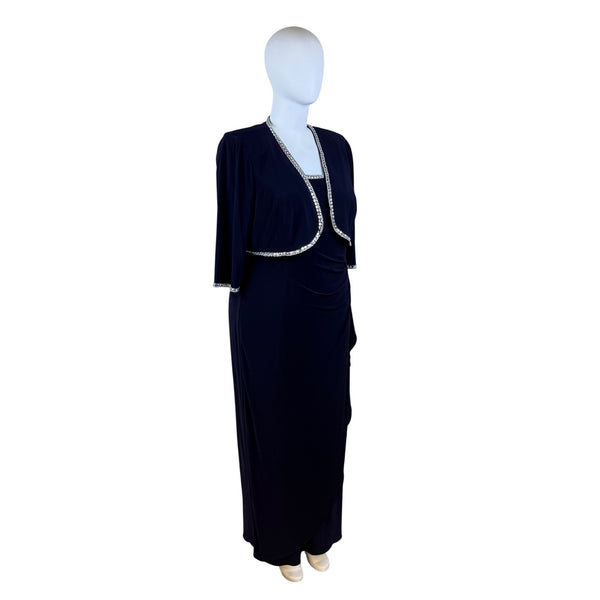 Jeanne Alexander Women's Navy Polyester Embellished Gown W/ Bolero Jacket Sz 20W