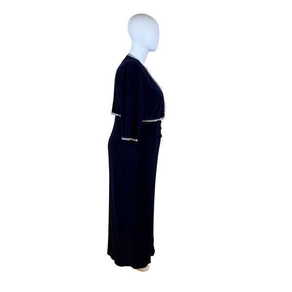 Jeanne Alexander Women's Navy Polyester Embellished Gown W/ Bolero Jacket Sz 20W