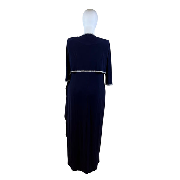 Jeanne Alexander Women's Navy Polyester Embellished Gown W/ Bolero Jacket Sz 20W