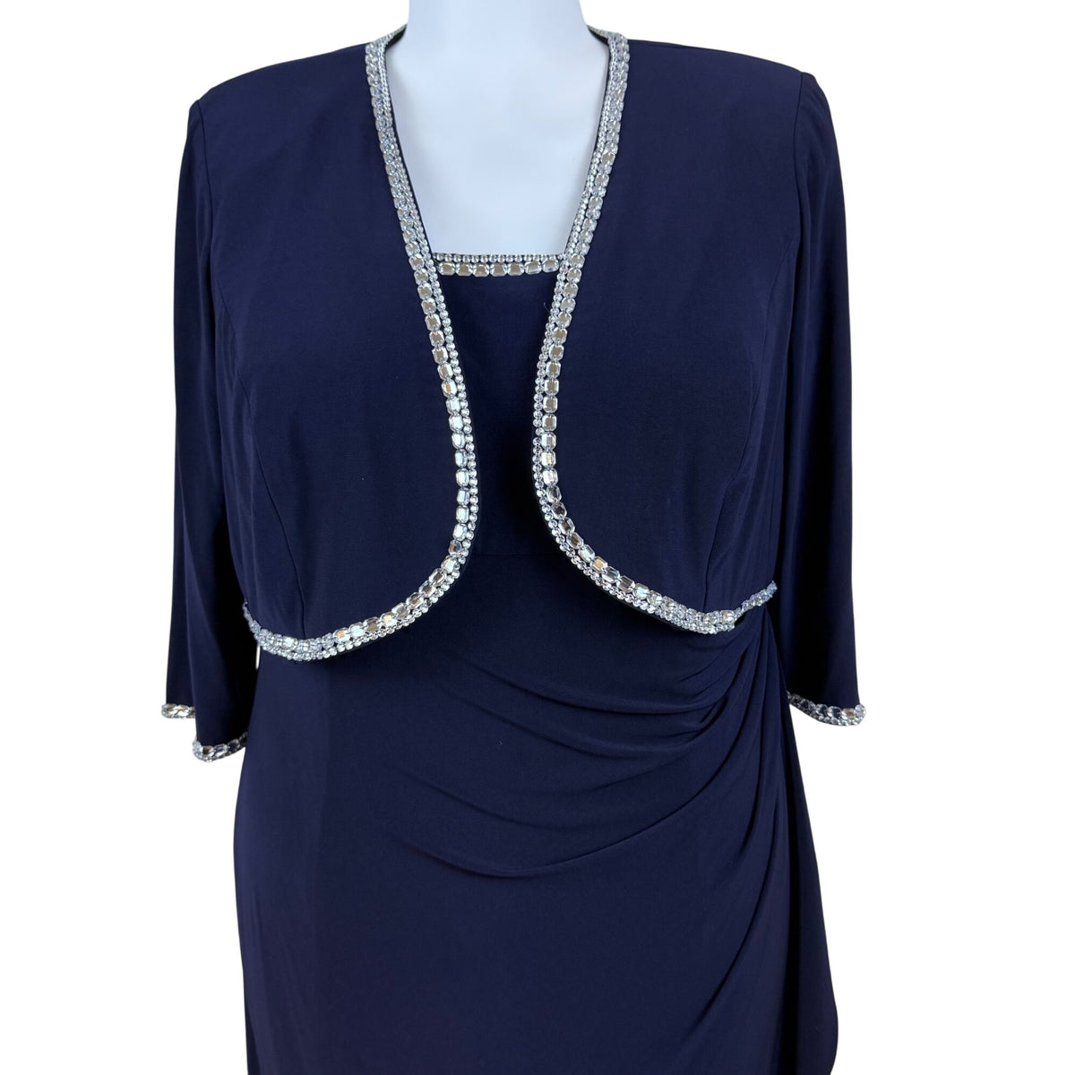 Jeanne Alexander Women's Navy Polyester Embellished Gown W/ Bolero Jacket Sz 20W