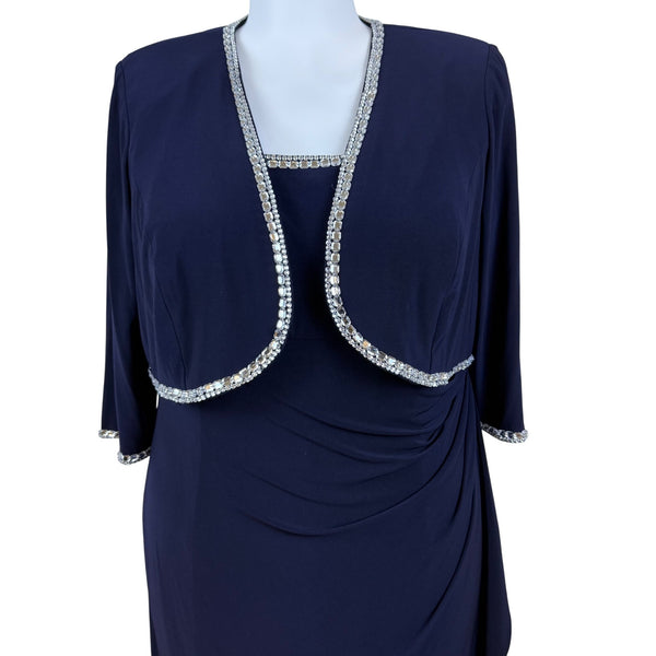 Jeanne Alexander Women's Navy Polyester Embellished Gown W/ Bolero Jacket Sz 20W