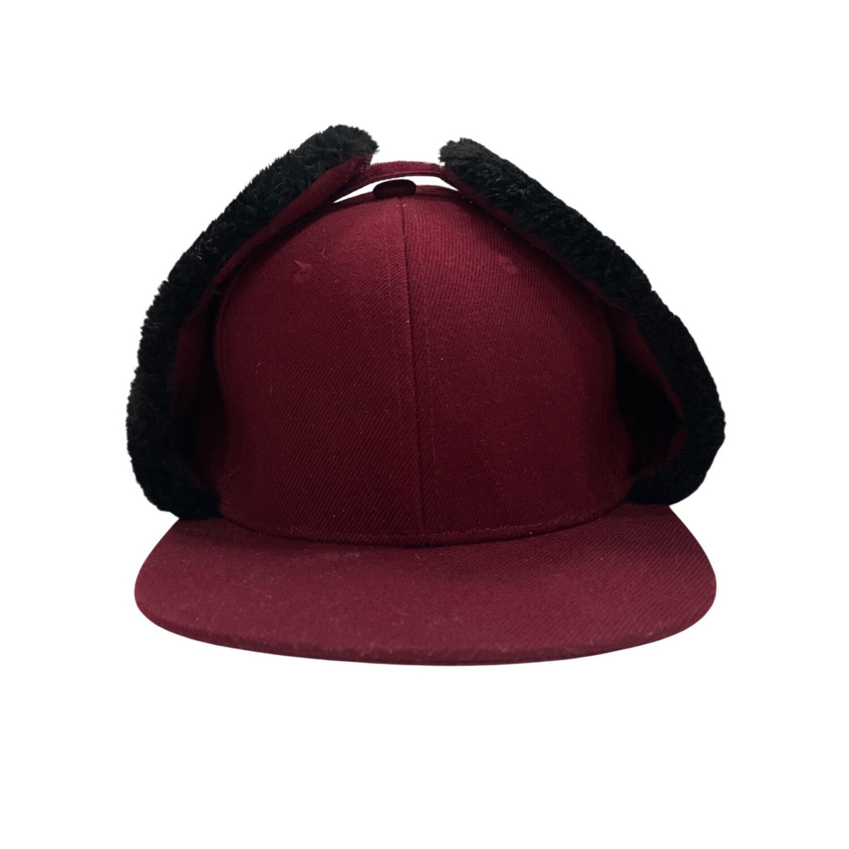 Pugs Mens Maroon Polyester Winter Cap With Black Sherpa-Lined Ear Flaps Adjustable Fit