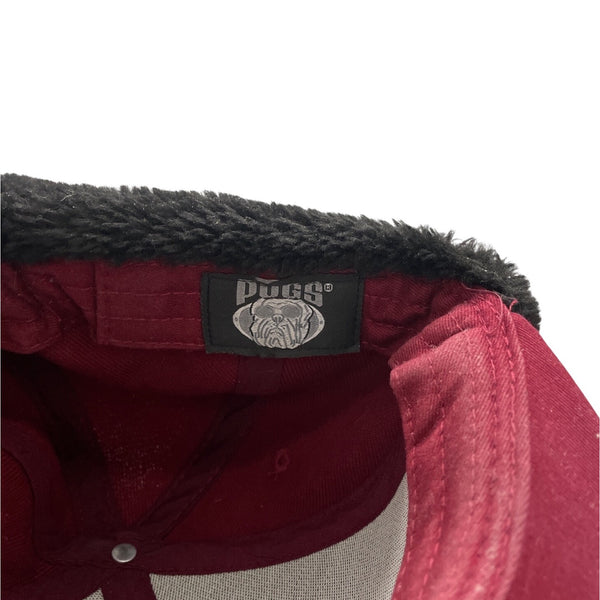 Pugs Mens Maroon Polyester Winter Cap With Black Sherpa-Lined Ear Flaps Adjustable Fit