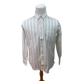 Botany 500 Mens White & Gray Striped Button-Down Dress Shirt