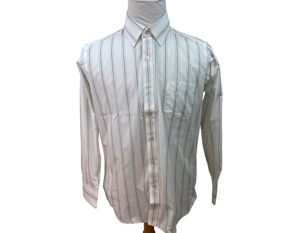 Botany 500 Mens White & Gray Striped Button-Down Dress Shirt