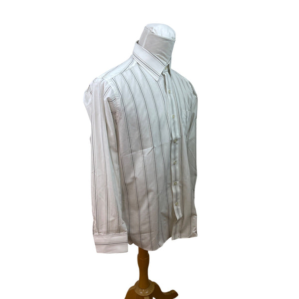 Botany 500 Mens White & Gray Striped Button-Down Dress Shirt