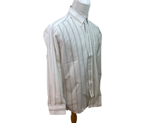 Botany 500 Mens White & Gray Striped Button-Down Dress Shirt