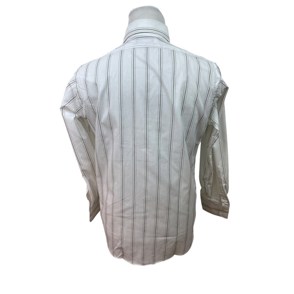 Botany 500 Mens White & Gray Striped Button-Down Dress Shirt