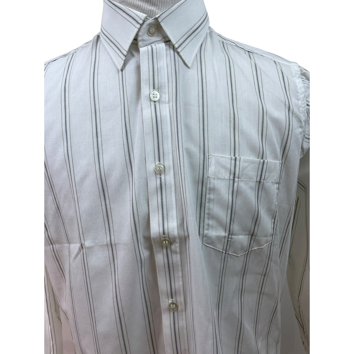 Botany 500 Mens White & Gray Striped Button-Down Dress Shirt