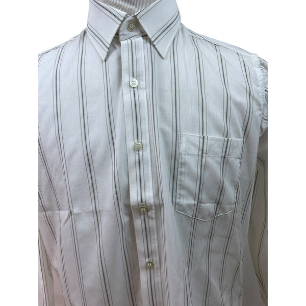 Botany 500 Mens White & Gray Striped Button-Down Dress Shirt