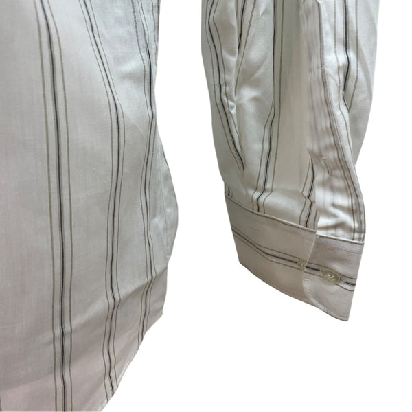 Botany 500 Mens White & Gray Striped Button-Down Dress Shirt