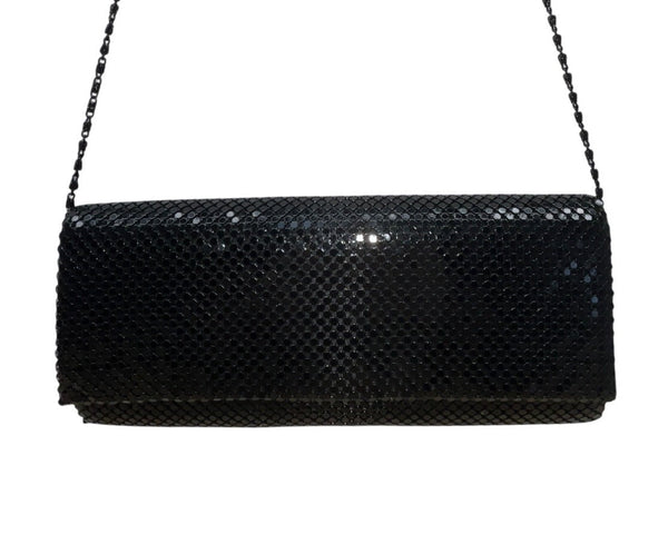 Unbranded Black Metallic Mesh Shoulder Bag Chain Strap Clutch Sz M