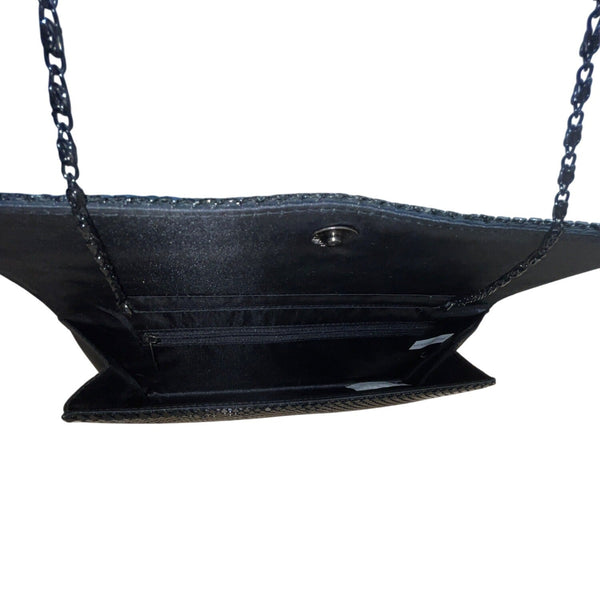 Unbranded Black Metallic Mesh Shoulder Bag Chain Strap Clutch Sz M