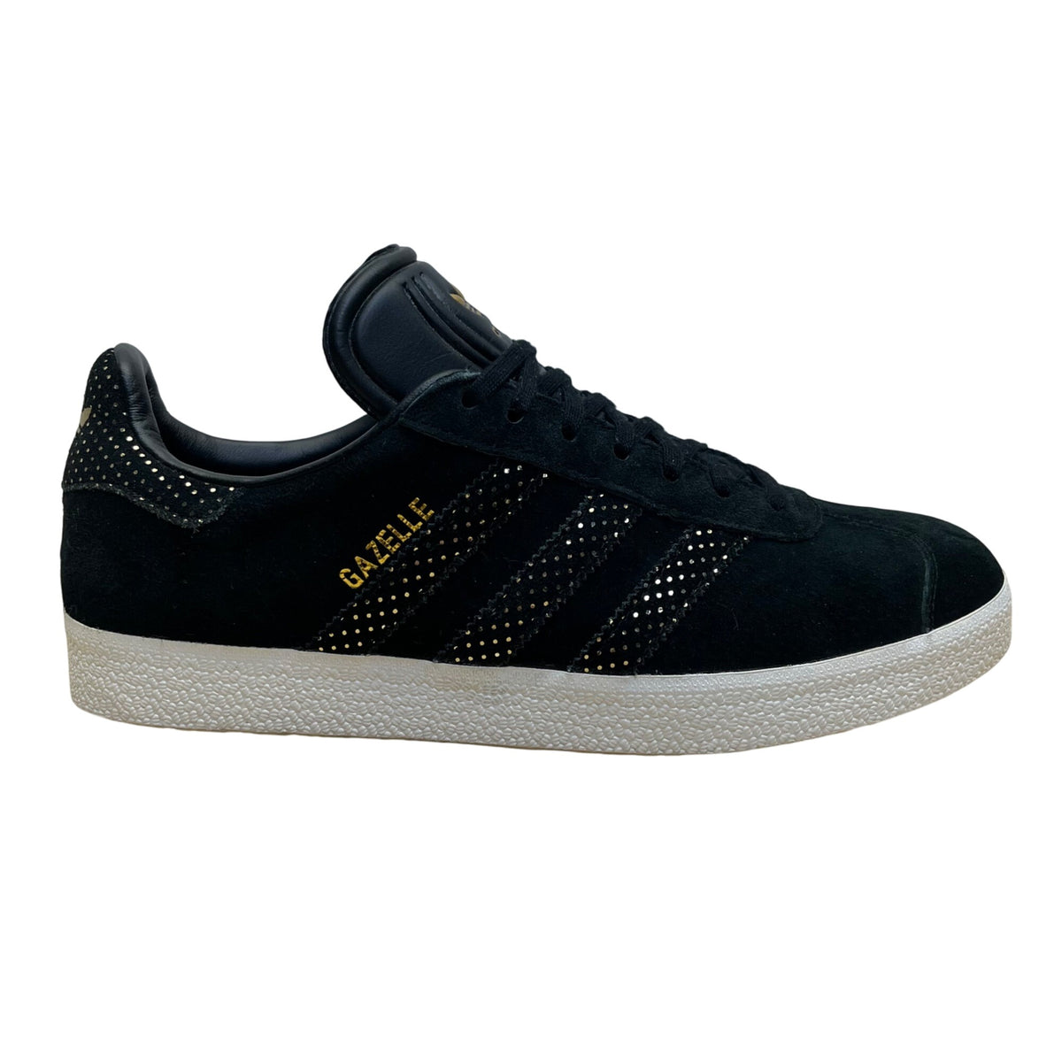 Adidas Mens Black Suede Gold Detail Lace-Up Athletic Gazelle Sneakers Size 8.5