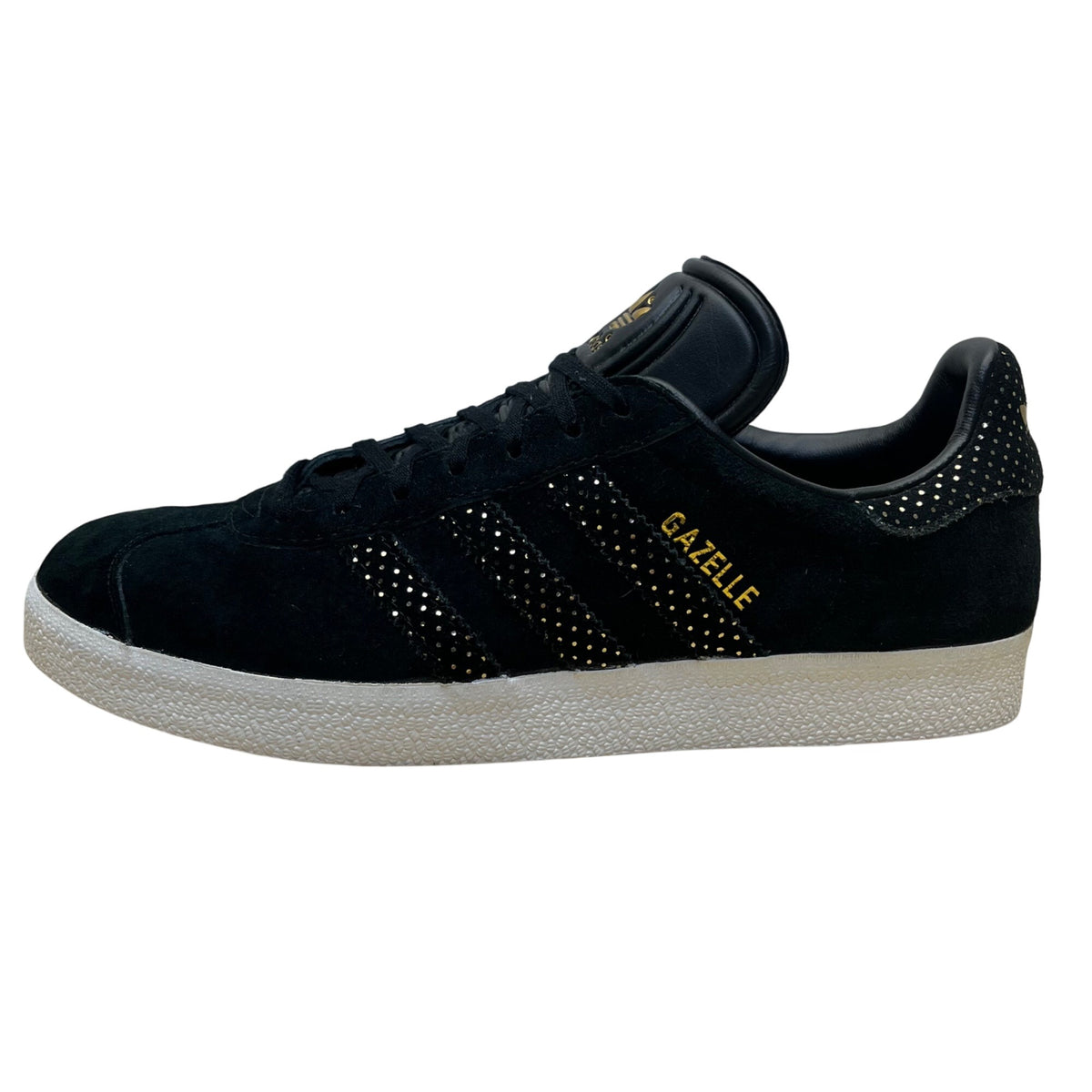 Adidas Mens Black Suede Gold Detail Lace-Up Athletic Gazelle Sneakers Size 8.5