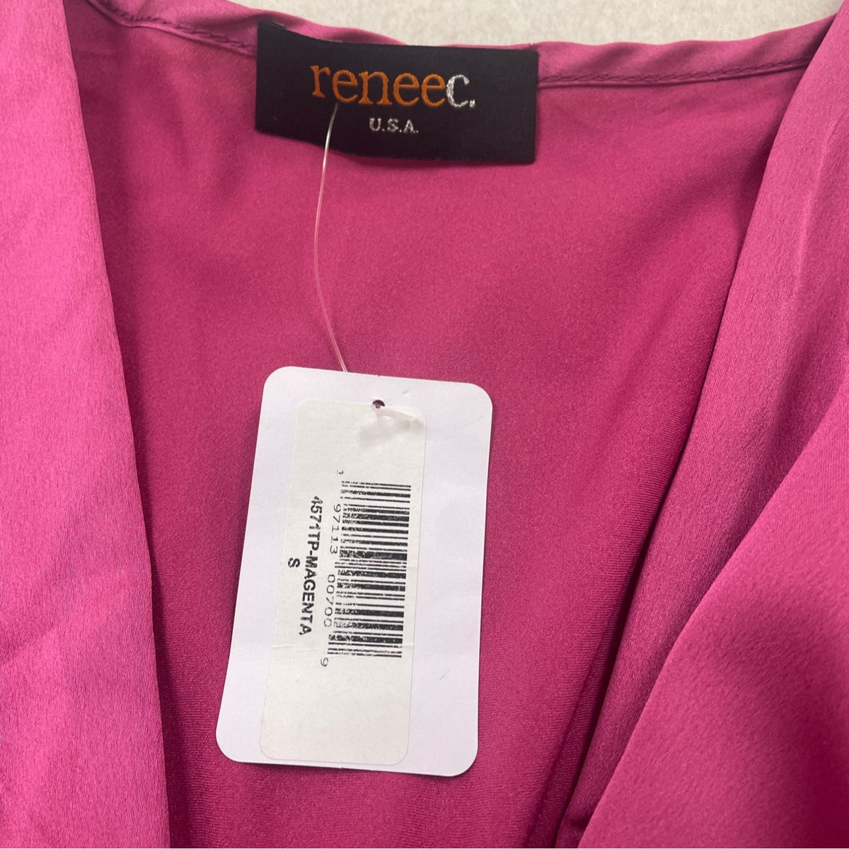 Renee C Women's Satin Fuchsia Knot Front Blouse With 3/4 Sleeves Size S