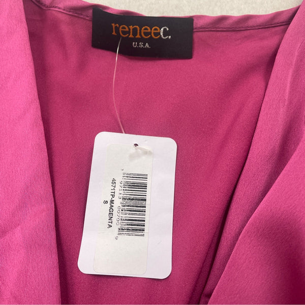 Renee C Women's Satin Fuchsia Knot Front Blouse With 3/4 Sleeves Size S