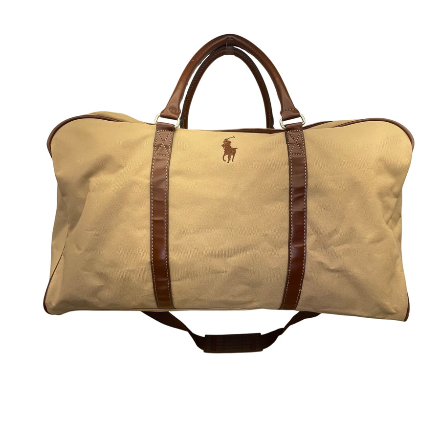 Ralph Lauren Mens Beige & Brown Canvas With Shoulder Strap Travel Duffle Bag