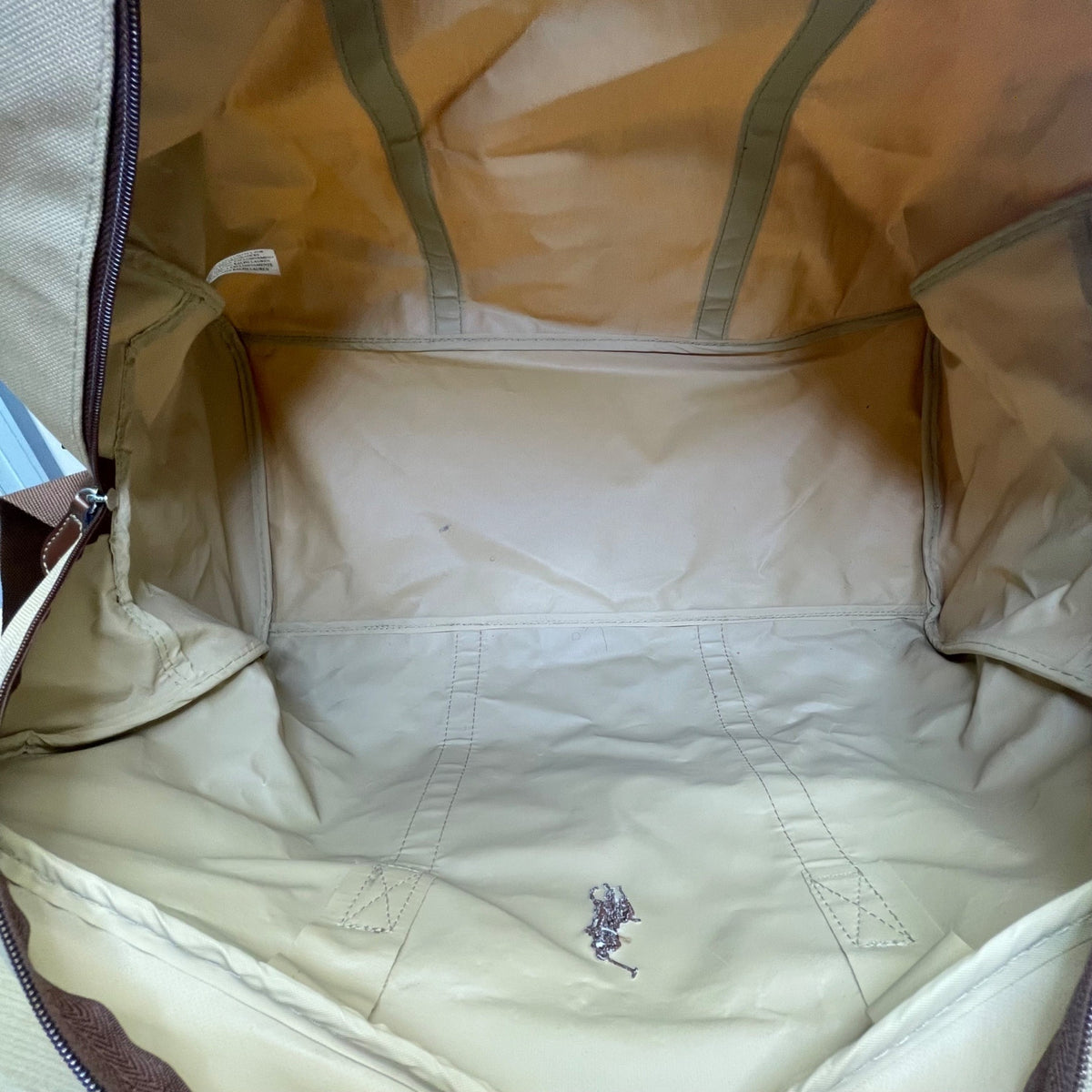 Ralph Lauren Mens Beige & Brown Canvas With Shoulder Strap Travel Duffle Bag