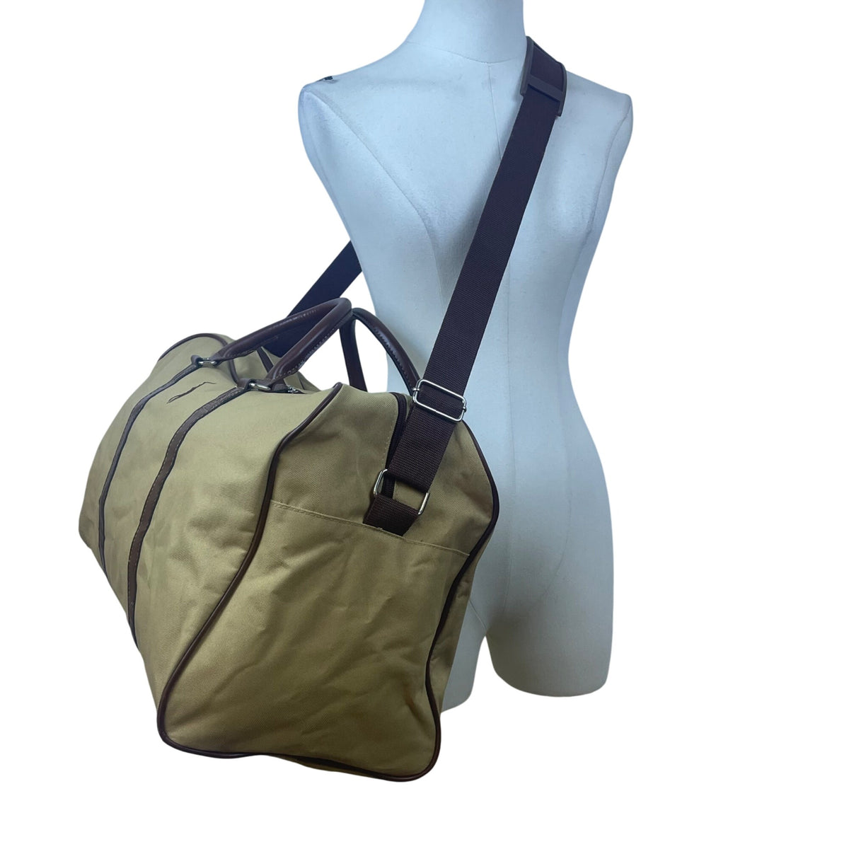 Ralph Lauren Mens Beige & Brown Canvas With Shoulder Strap Travel Duffle Bag