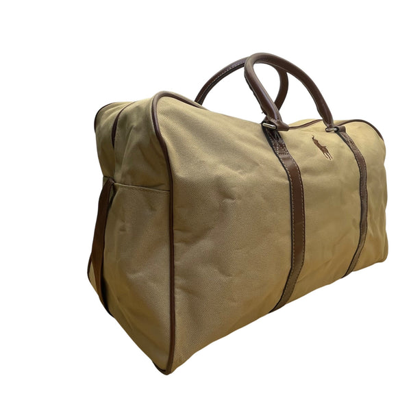 Ralph Lauren Mens Beige & Brown Canvas With Shoulder Strap Travel Duffle Bag