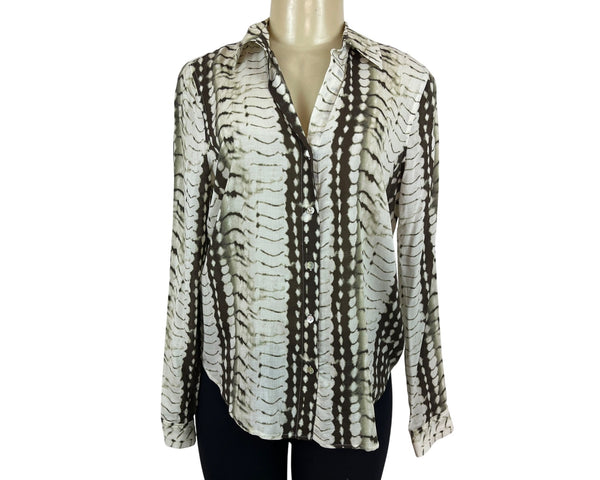 L’Agence Womens Long Sleeve Button-Up Blouse Size S Ivory/Black Print- NEW