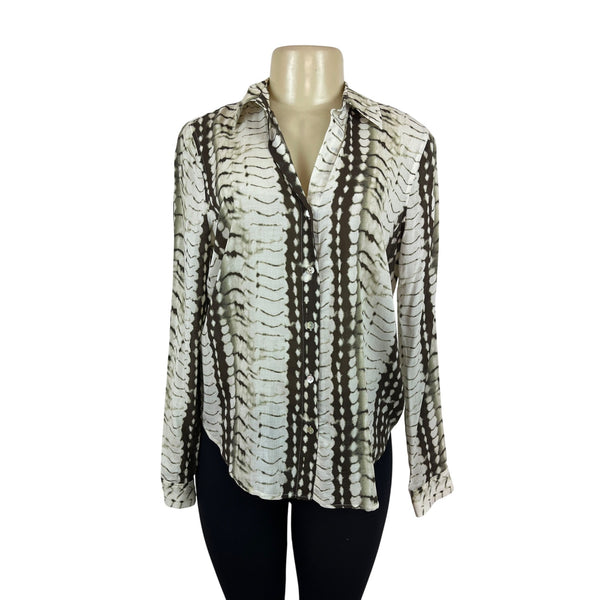 L’Agence Womens Long Sleeve Button-Up Blouse Size S Ivory/Black Print- NEW