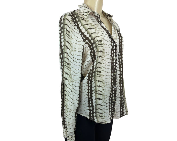 L’Agence Womens Long Sleeve Button-Up Blouse Size S Ivory/Black Print- NEW