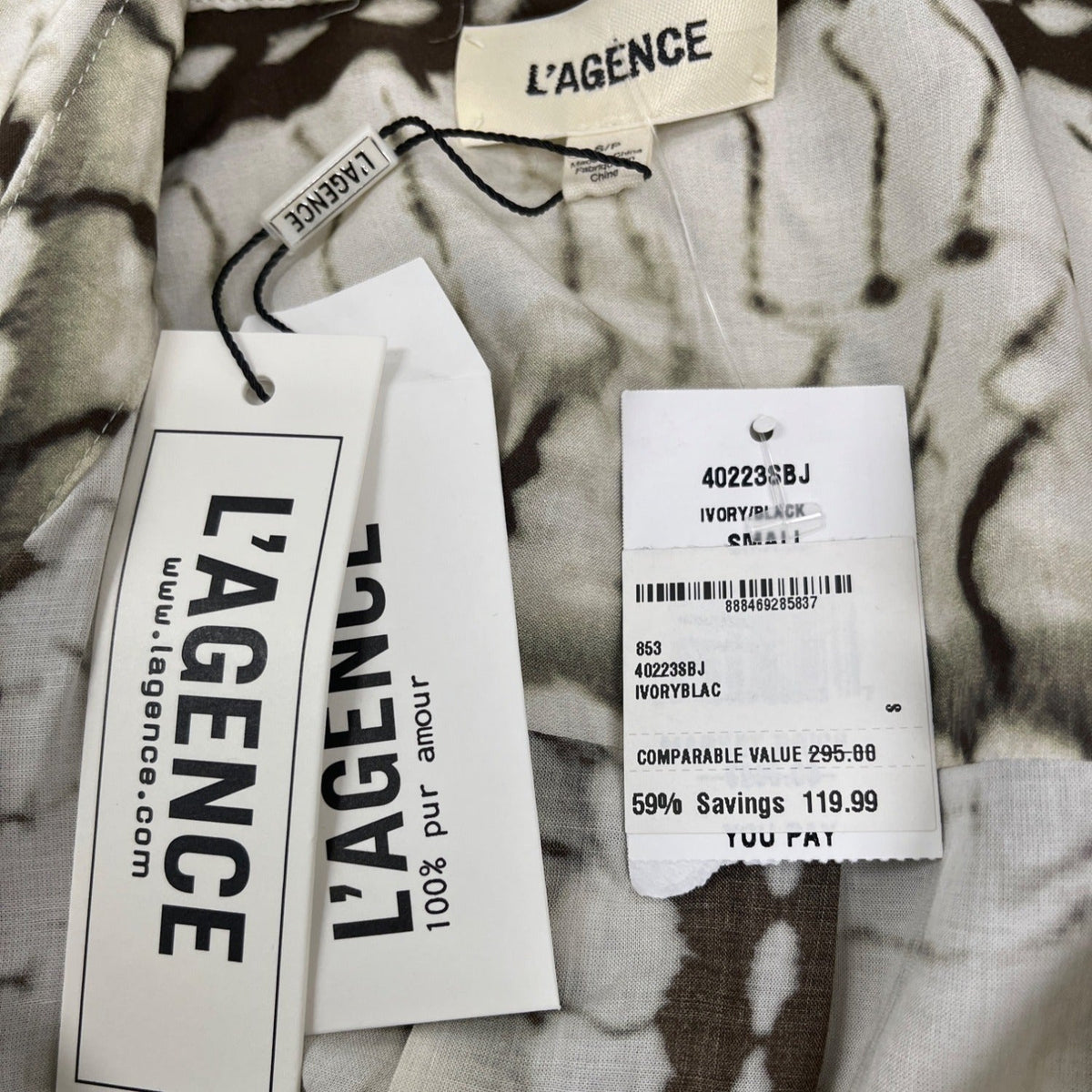 L’Agence Womens Long Sleeve Button-Up Blouse Size S Ivory/Black Print- NEW