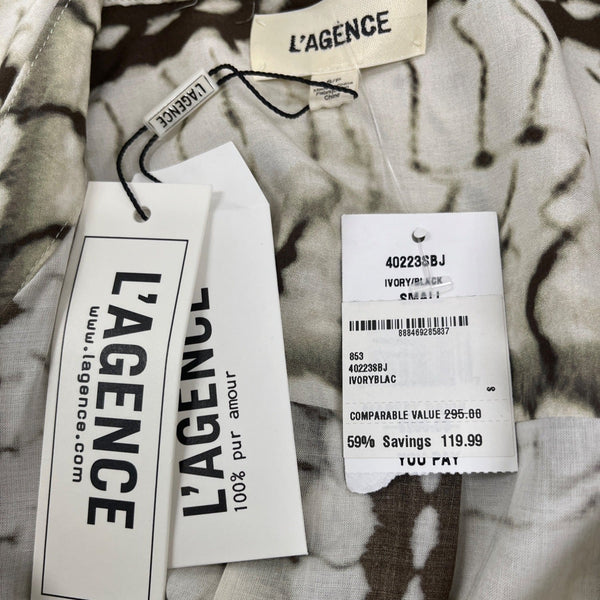 L’Agence Womens Long Sleeve Button-Up Blouse Size S Ivory/Black Print- NEW