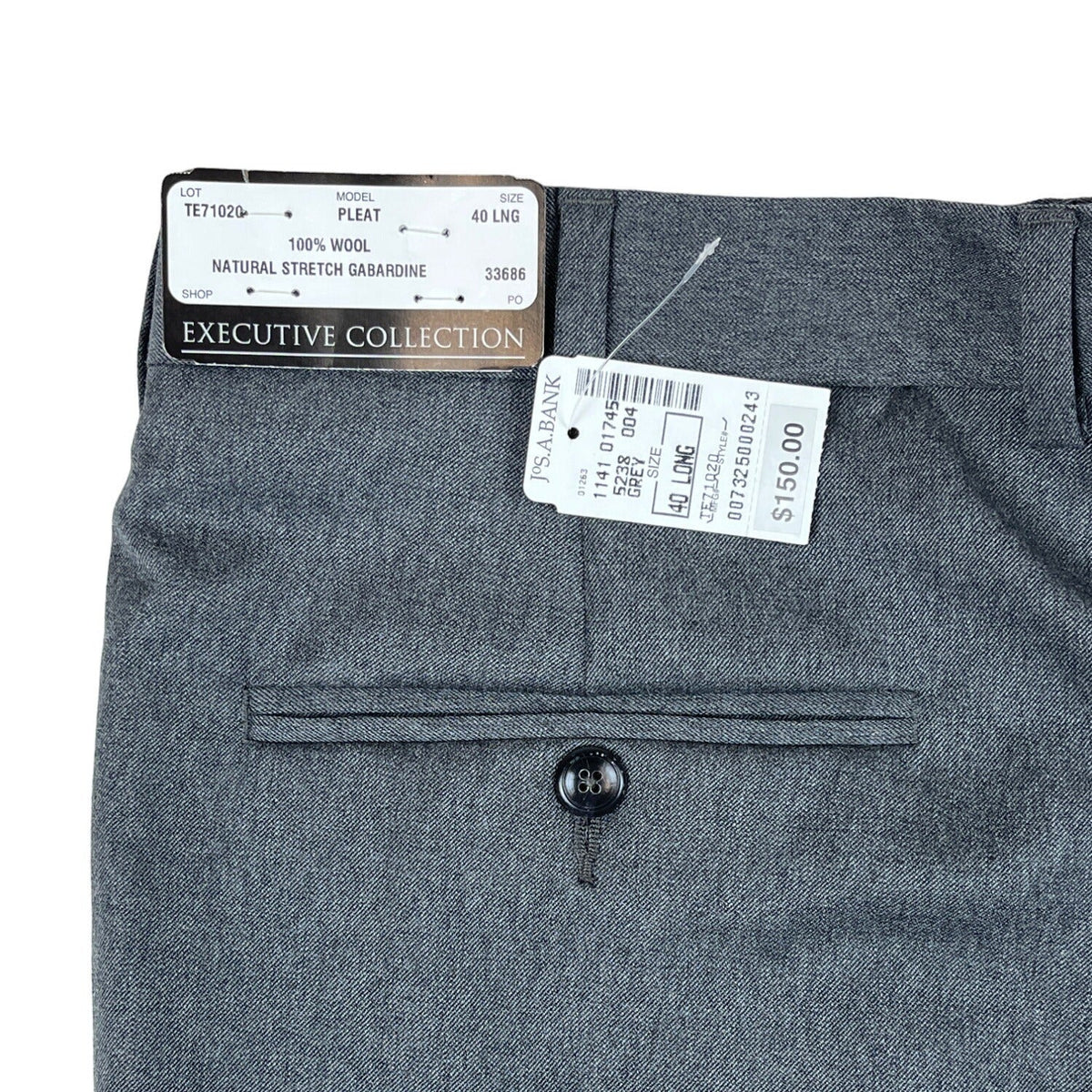 Jos A Bank Men"s Grey Straight Pants Sz 40 Long - NWT
