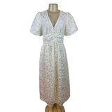 Balticborn Women’s Ivory Lace Floral Midi Dress V-Neck Puff Sleeves Sz M - New