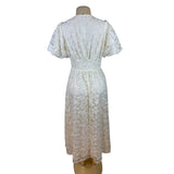 Balticborn Women’s Ivory Lace Floral Midi Dress V-Neck Puff Sleeves Sz M - New