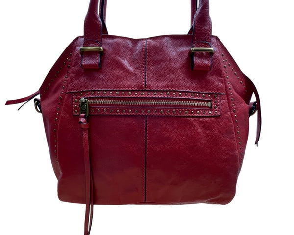 Elliott Lucca Red Studded Leather With Top Handles & Crossbody Strap Satchel Bag