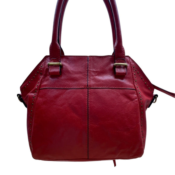 Elliott Lucca Red Studded Leather With Top Handles & Crossbody Strap Satchel Bag