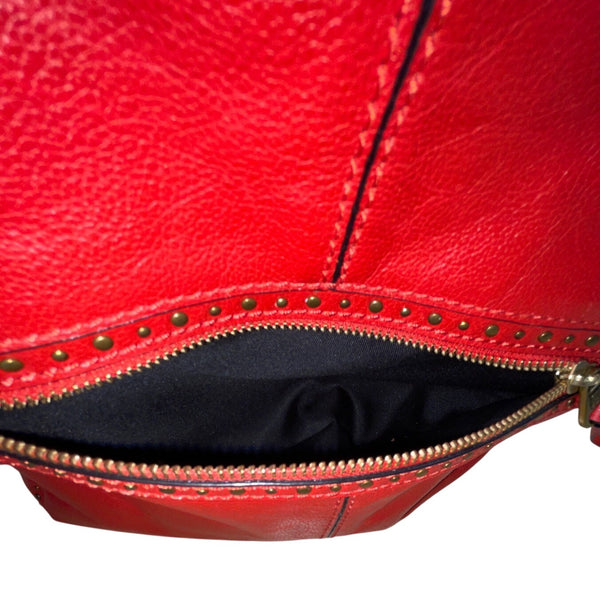Elliott Lucca Red Studded Leather With Top Handles & Crossbody Strap Satchel Bag