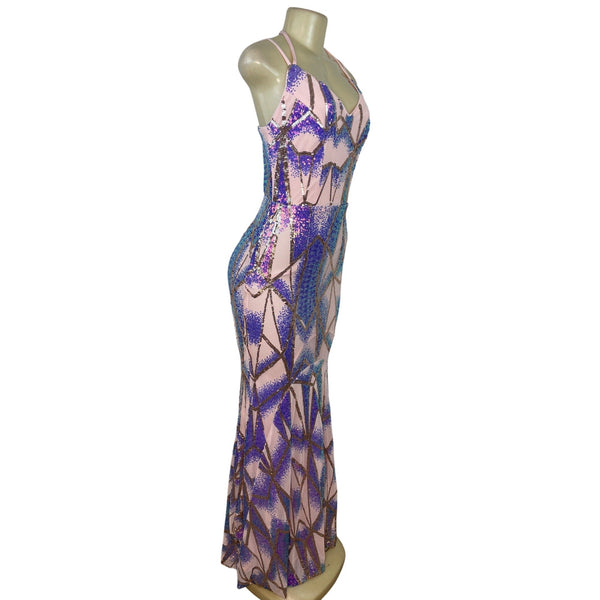 Giffniseti Women’s Pink Sequin Halter Neck Backless Maxi Dress Sz S - New