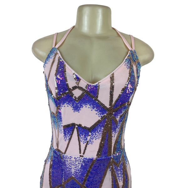 Giffniseti Women’s Pink Sequin Halter Neck Backless Maxi Dress Sz S - New